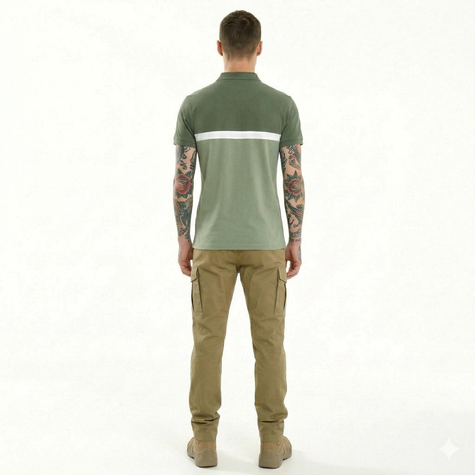 Men Olive Colourblocked Polo Collar T-shirt