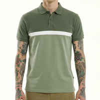 Men Olive Colourblocked Polo Collar T-shirt