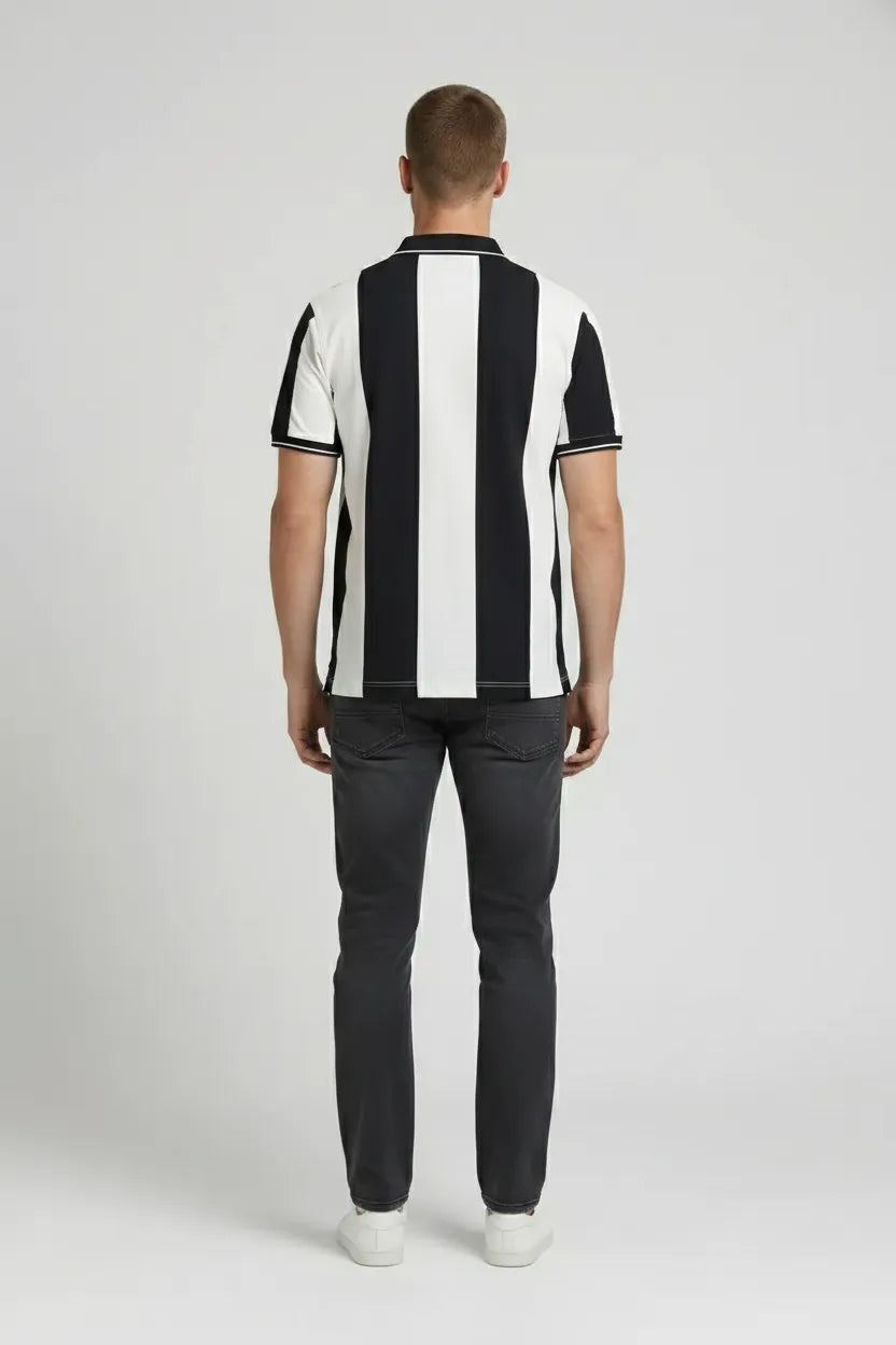 Men Navy Striped Polo Collar T-shirt