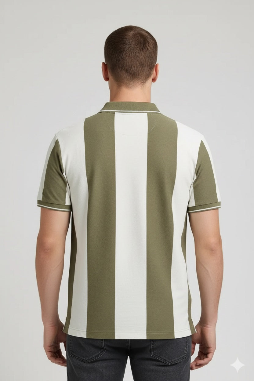 Men Safari Striped Polo Collar T-shirt