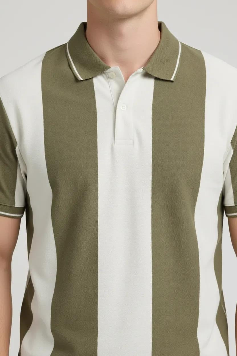 Men Safari Striped Polo Collar T-shirt