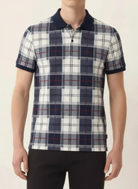Men Navy Checked  Polo  Neck  T-Shirt