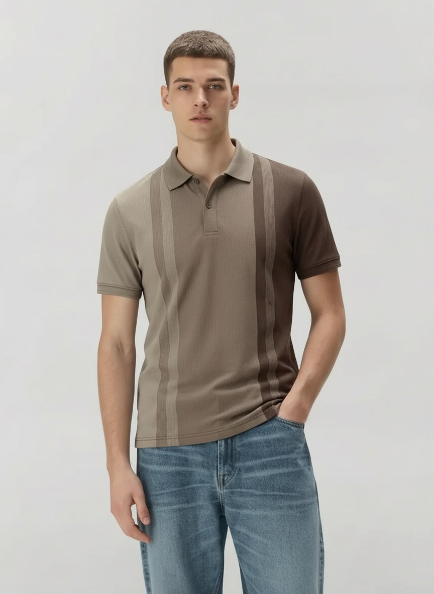 Men Espresso Colourblocked Polo Collar T-shirt