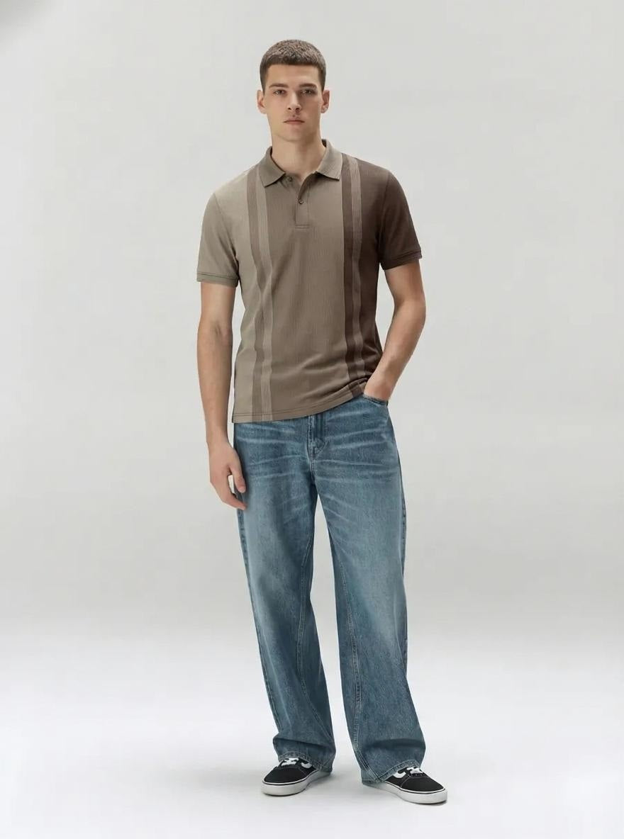 Men Espresso Colourblocked Polo Collar T-shirt