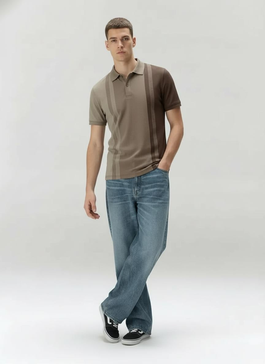 Men Espresso Colourblocked Polo Collar T-shirt