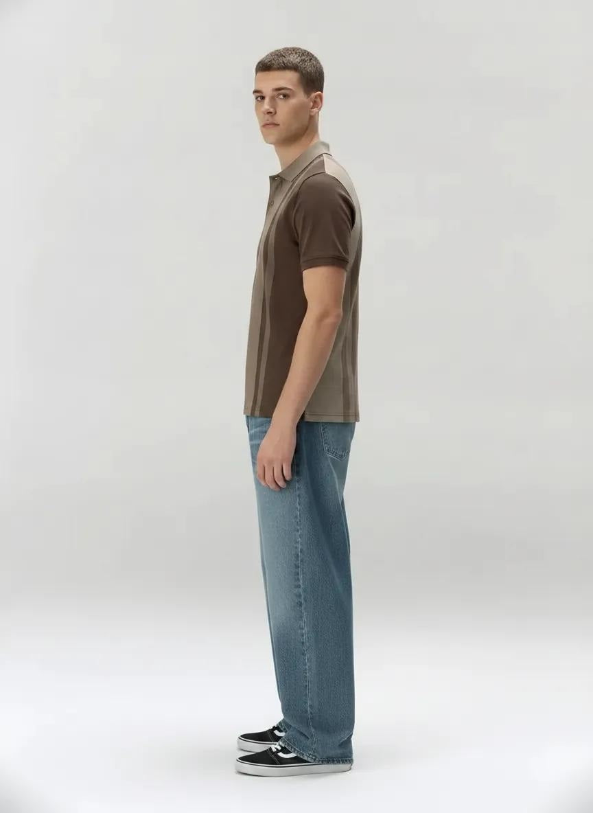 Men Espresso Colourblocked Polo Collar T-shirt