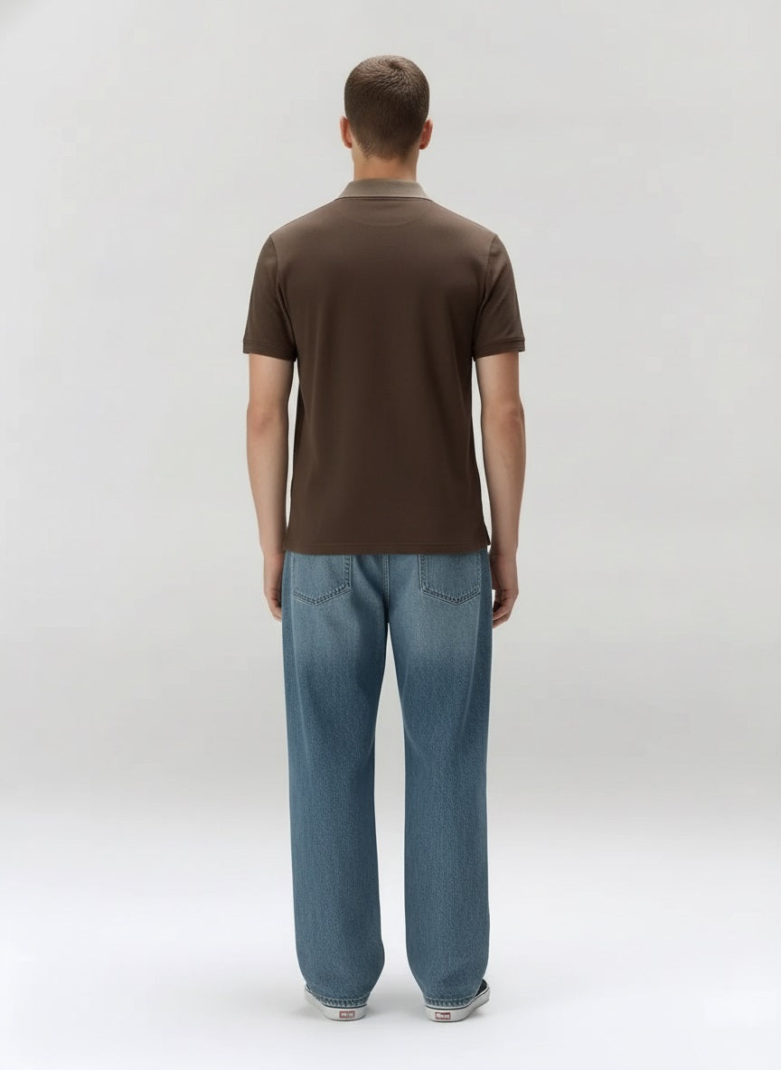 Men Espresso Colourblocked Polo Collar T-shirt