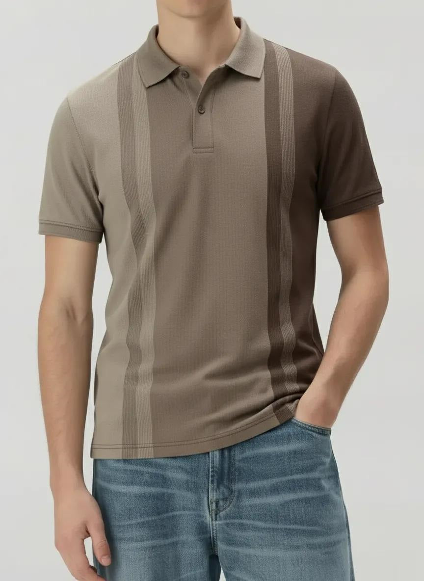 Men Espresso Colourblocked Polo Collar T-shirt