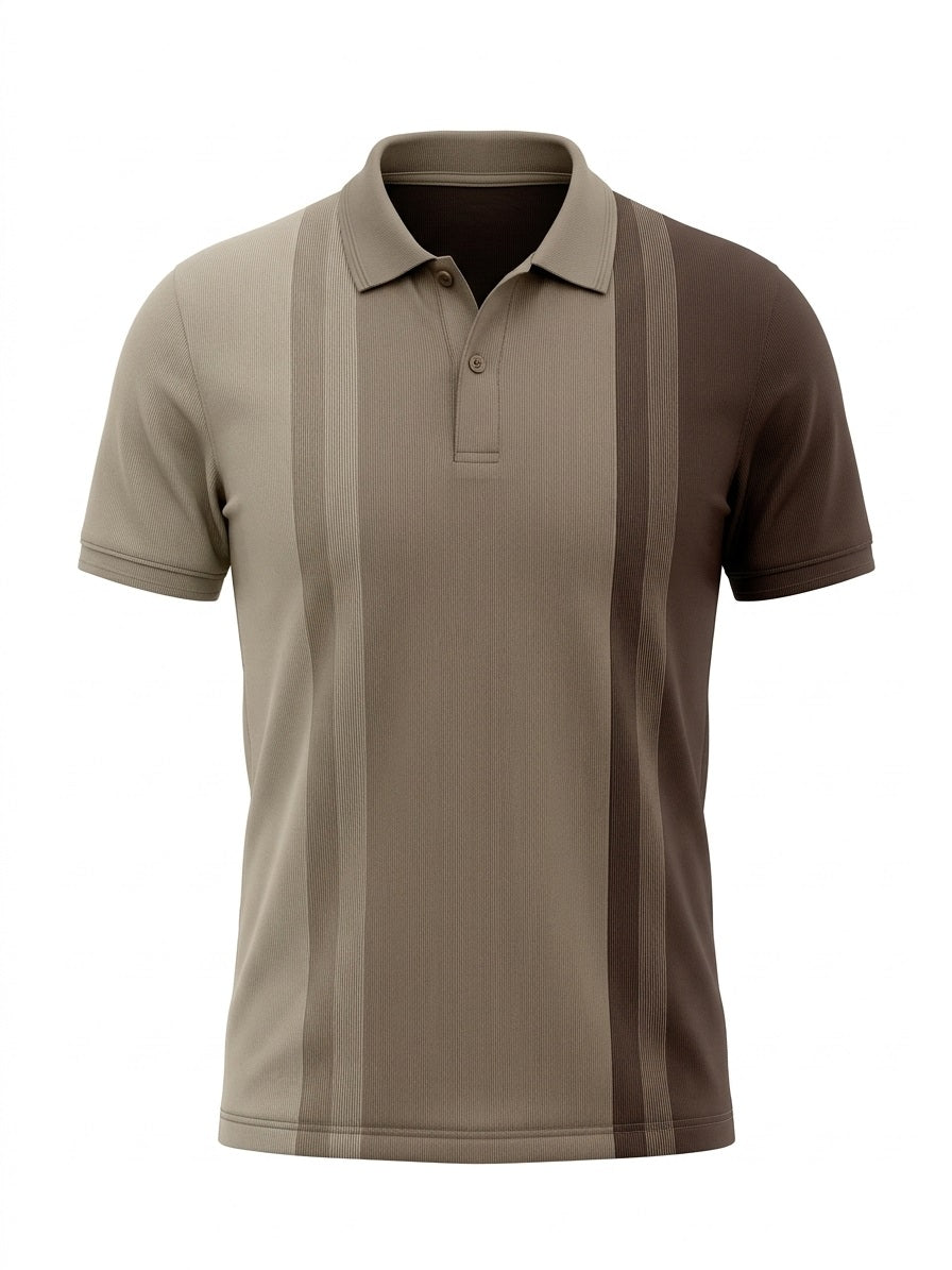 Men Espresso Colourblocked Polo Collar T-shirt