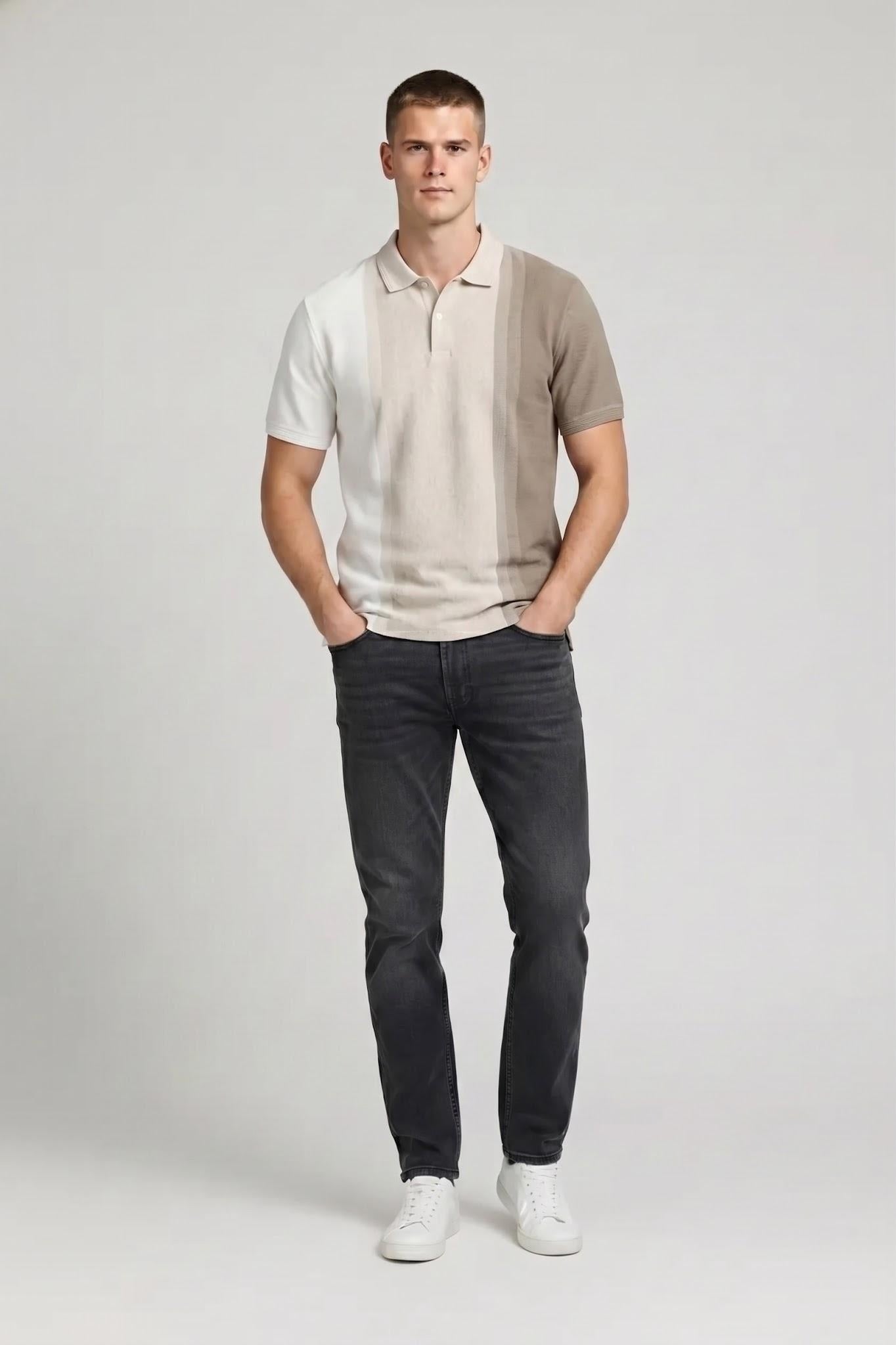 Men Stone Colourblocked Polo Collar T-shirt