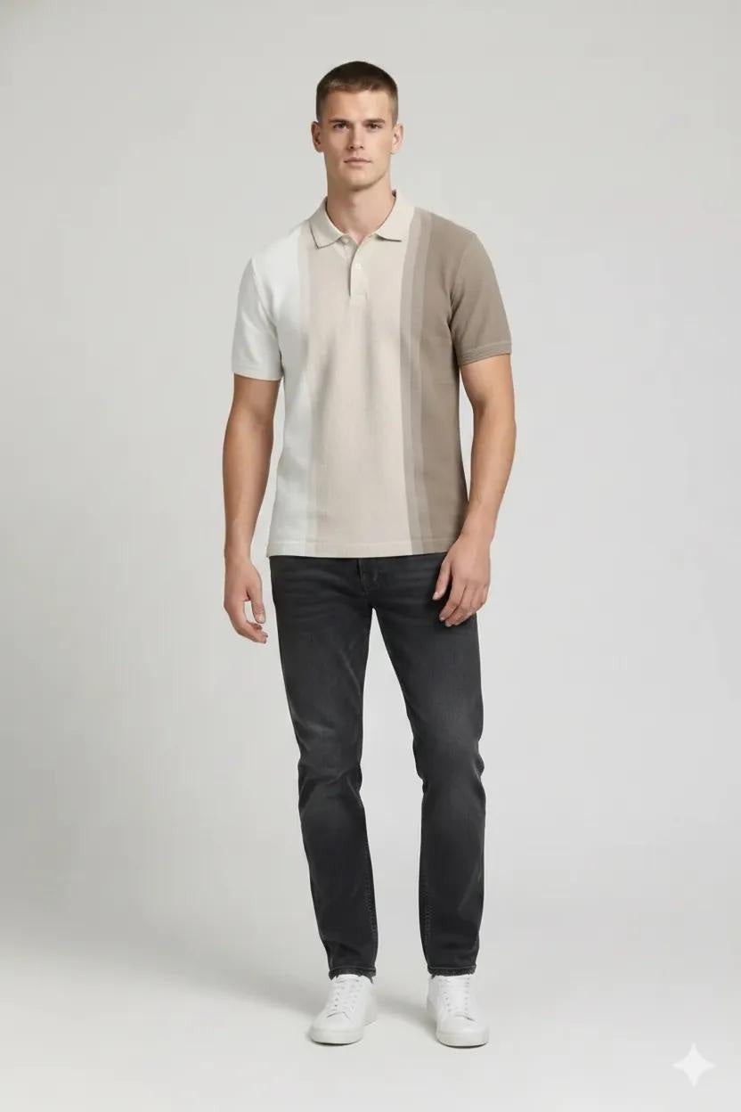 Men Stone Colourblocked Polo Collar T-shirt