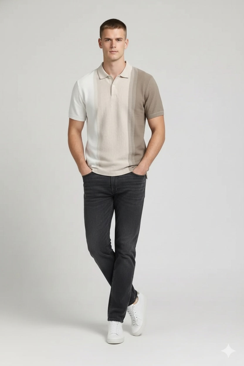 Men Stone Colourblocked Polo Collar T-shirt