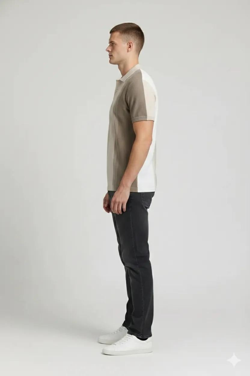 Men Stone Colourblocked Polo Collar T-shirt