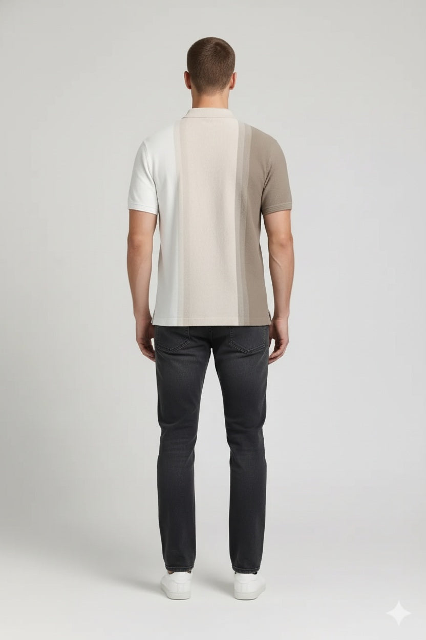 Men Stone Colourblocked Polo Collar T-shirt