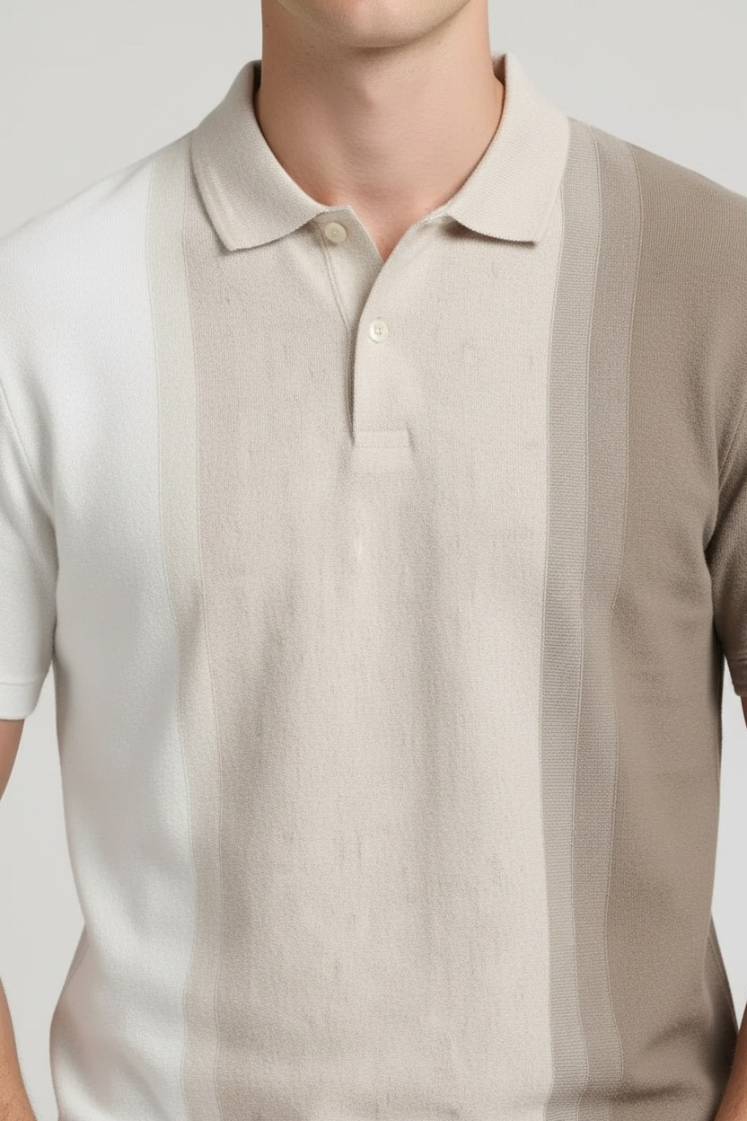 Men Stone Colourblocked Polo Collar T-shirt