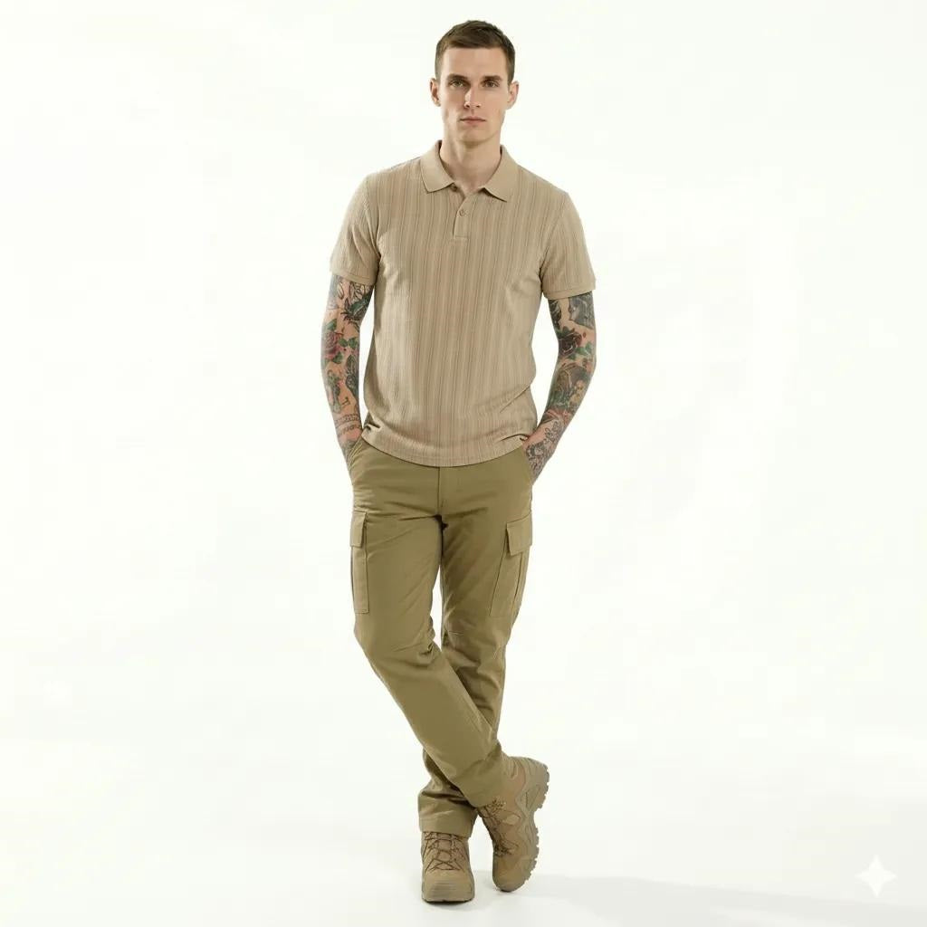 Men Fossil Striped Polo Collar T-shirt