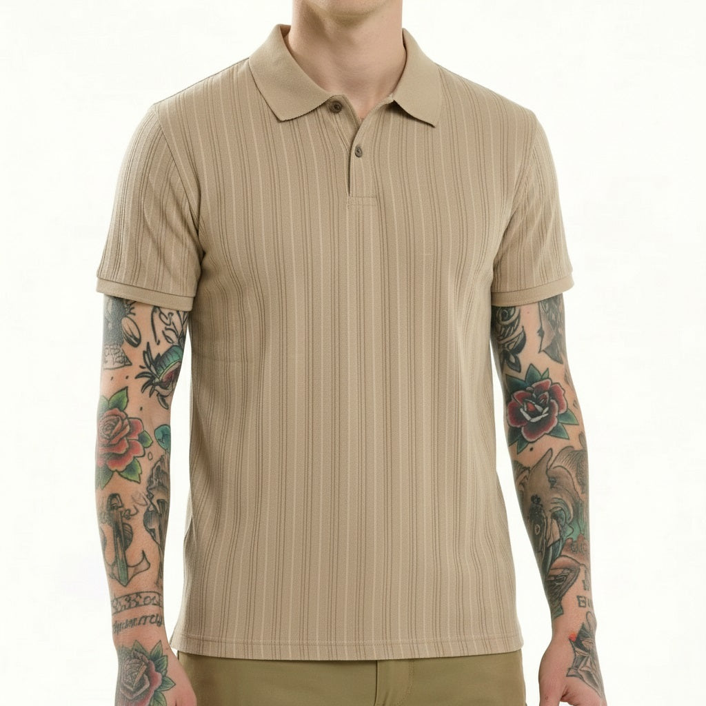 Men Fossil Striped Polo Collar T-shirt