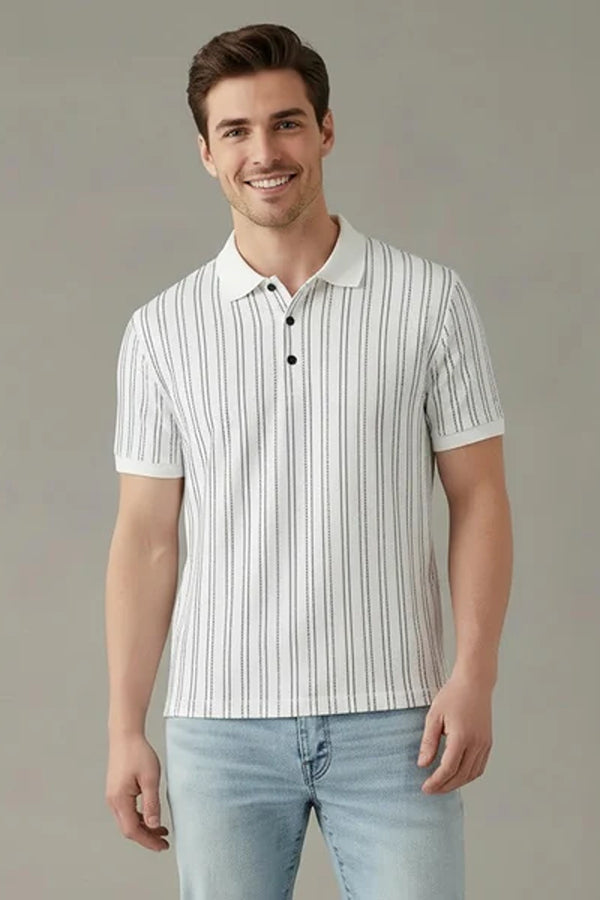 Men Striped Polo Collar T-shirt