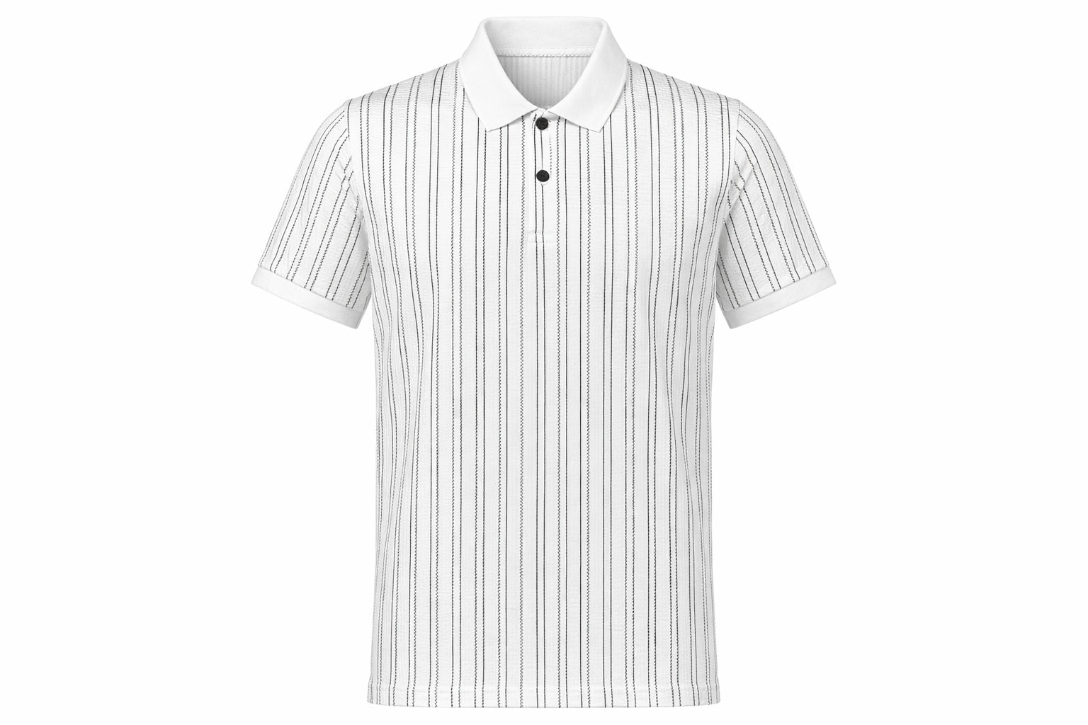 Men Off White Striped Polo Collar T-shirt