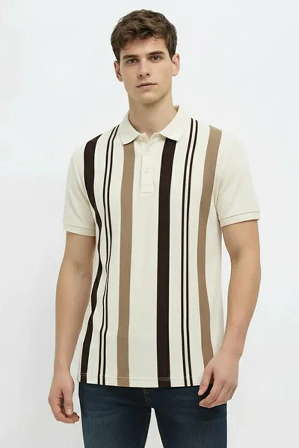 Men Striped Polo Collar T-shirt