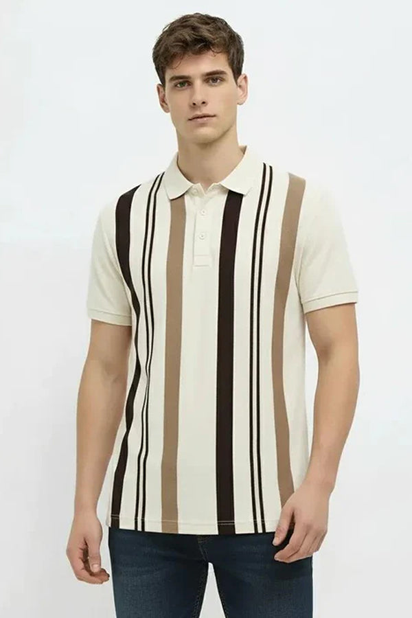 Men Striped Polo Collar T-shirt