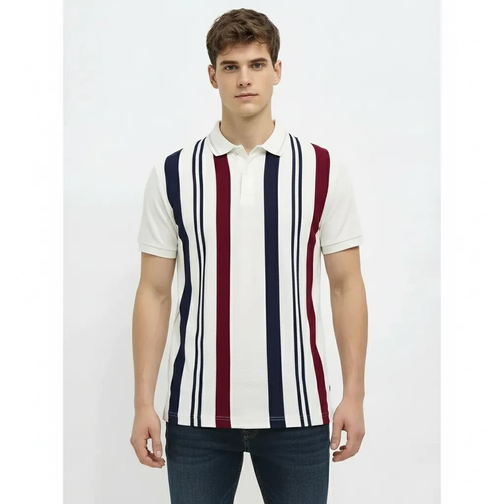Men Merlot Striped Polo Collar T-shirt