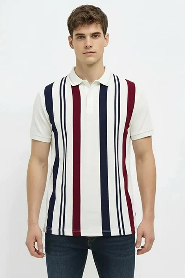 Men Striped Polo Collar T-shirt