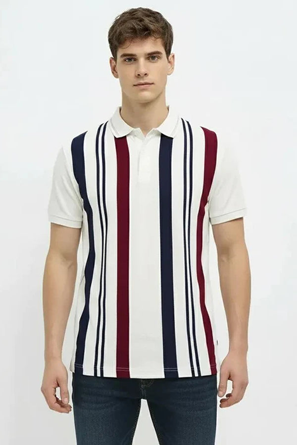 Men Striped Polo Collar T-shirt