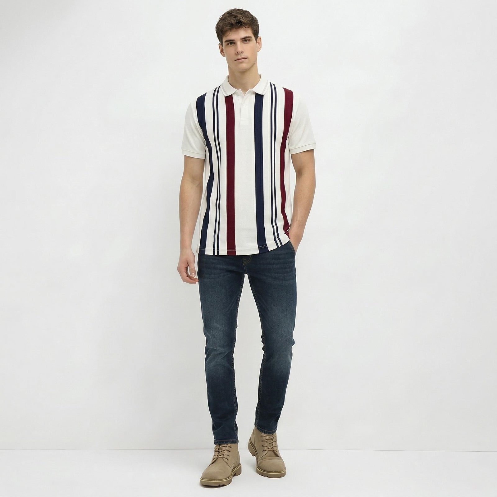 Men Merlot Striped Polo Collar T-shirt