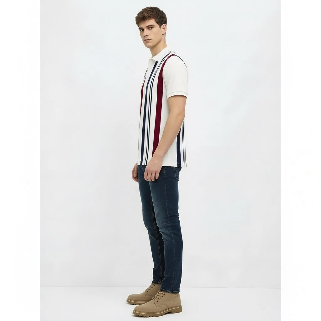 Men Merlot Striped Polo Collar T-shirt