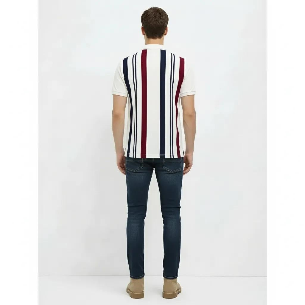 Men Merlot Striped Polo Collar T-shirt