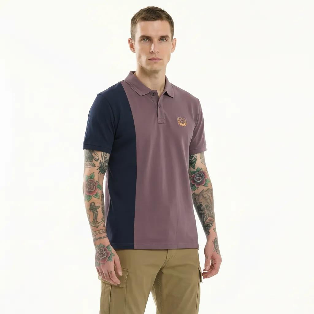 Octave Men Black Currant Colourblocked Polo Collar T-shirt