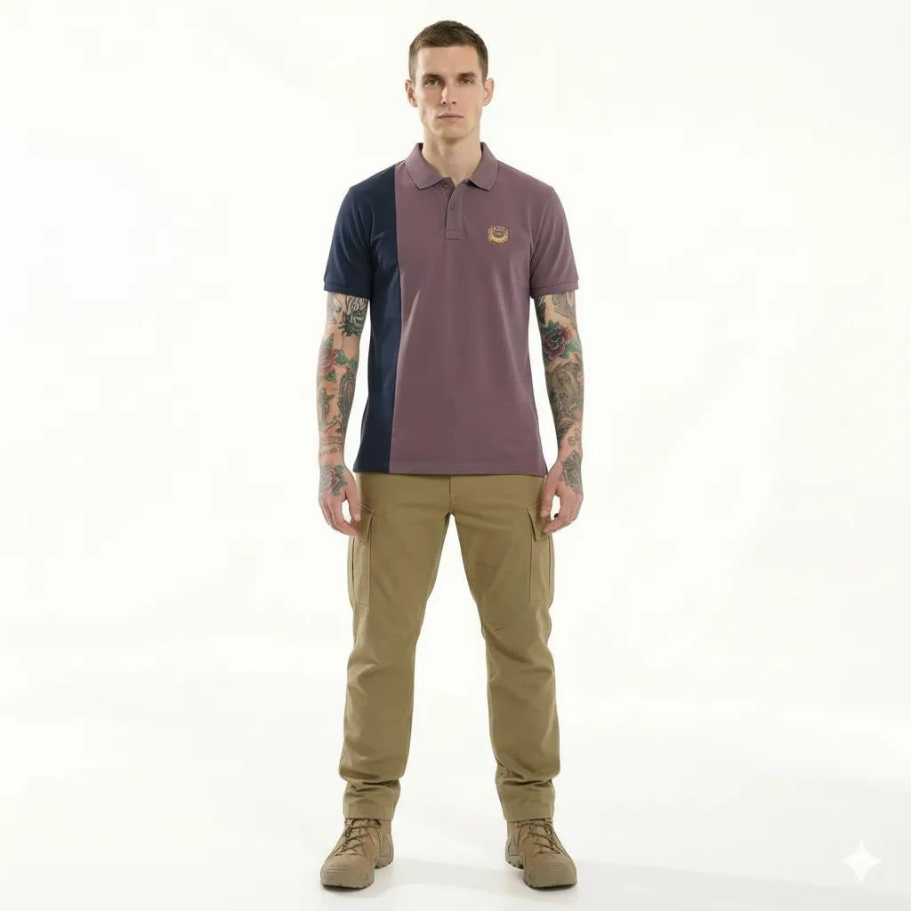 Octave Men Black Currant Colourblocked Polo Collar T-shirt