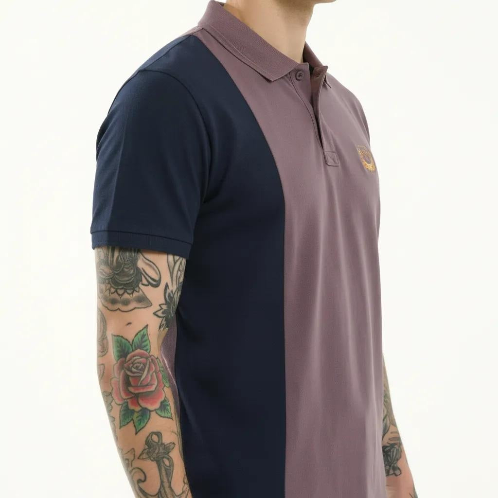 Octave Men Black Currant Colourblocked Polo Collar T-shirt