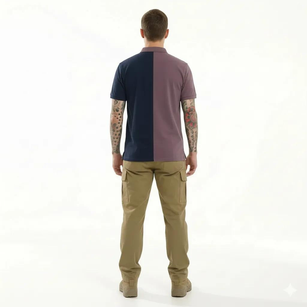 Octave Men Black Currant Colourblocked Polo Collar T-shirt
