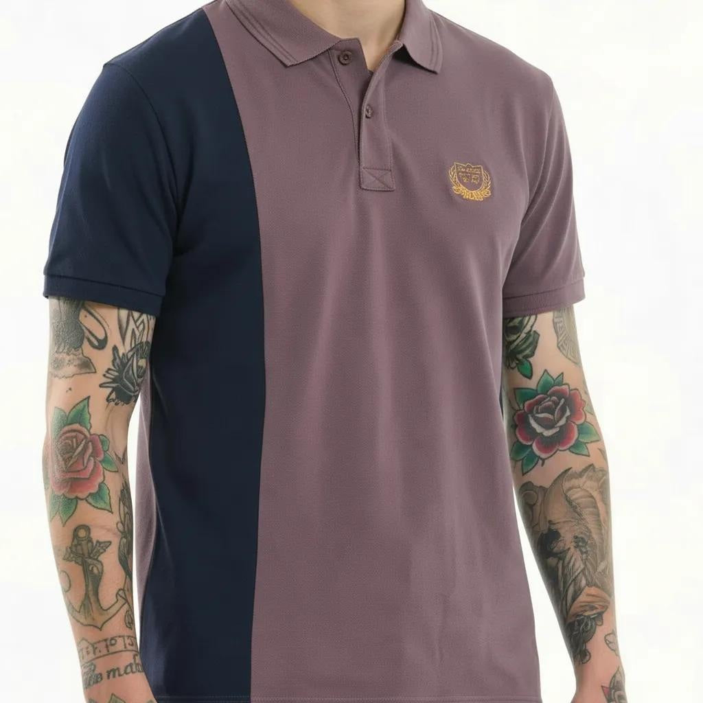 Octave Men Black Currant Colourblocked Polo Collar T-shirt