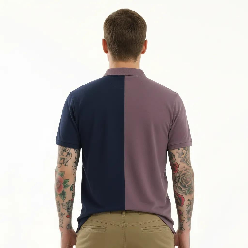 Octave Men Black Currant Colourblocked Polo Collar T-shirt