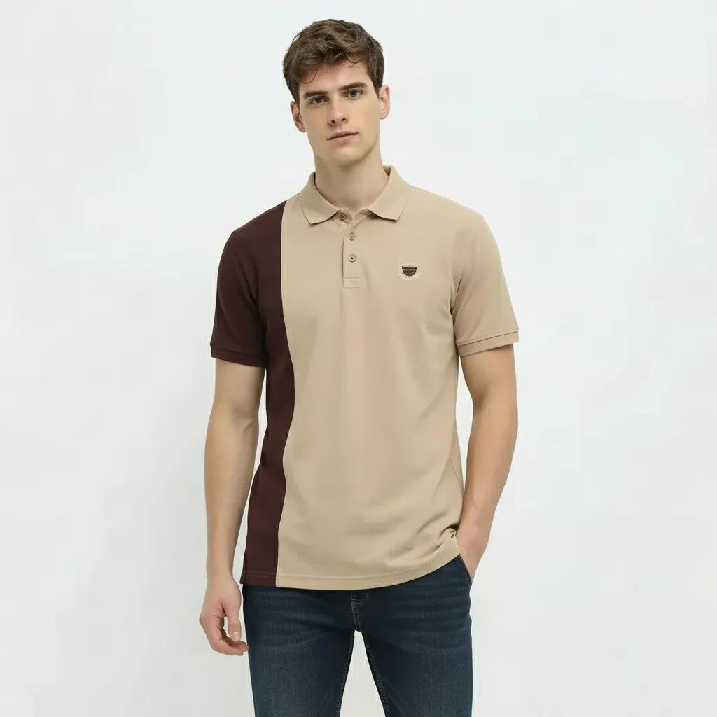 Men Safari Striped Polo Collar T-shirt