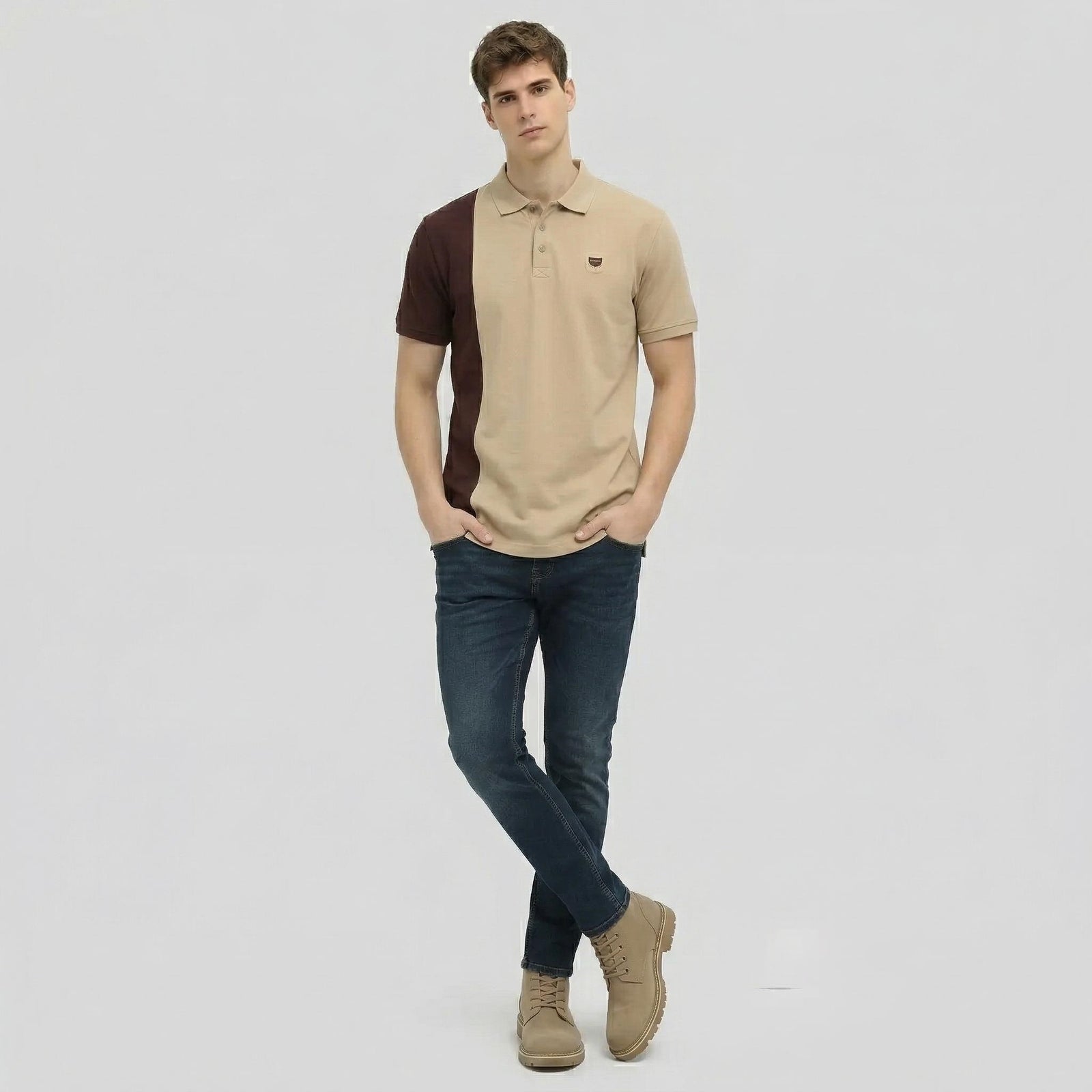 Men Safari Striped Polo Collar T-shirt