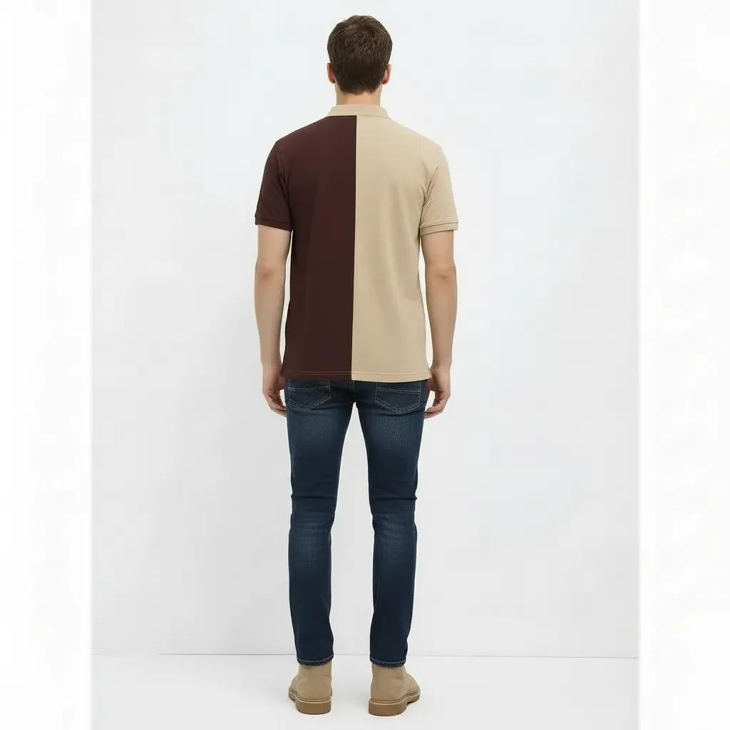 Men Safari Striped Polo Collar T-shirt