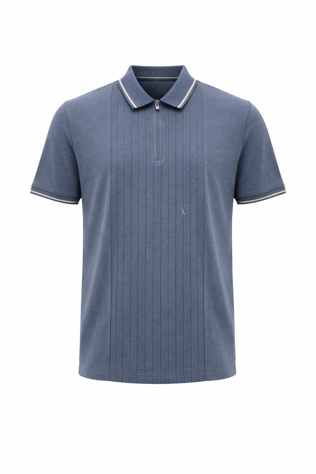 Men Deep Blue Striped Polo Collar T-shirt