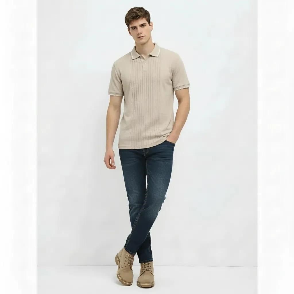 Men Fossil Striped Polo Collar T-shirt