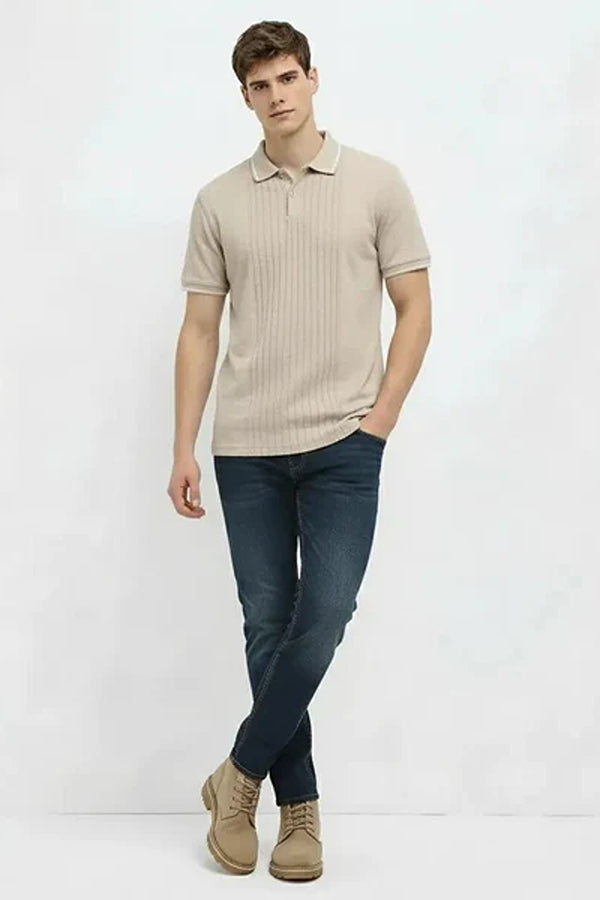 Men Striped Polo Collar T-shirt