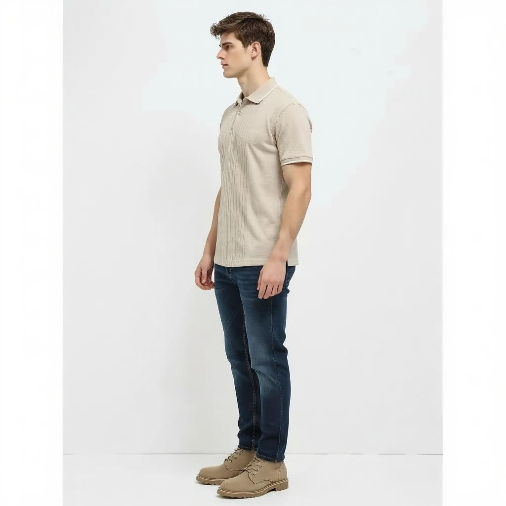 Men Fossil Striped Polo Collar T-shirt