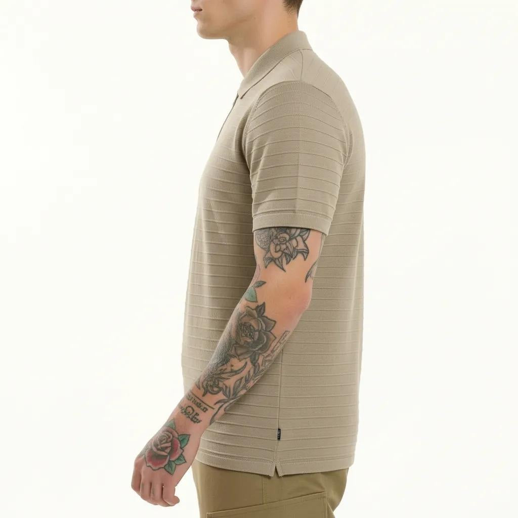 Octave Men Khaki Striped Polo Collar T-shirt
