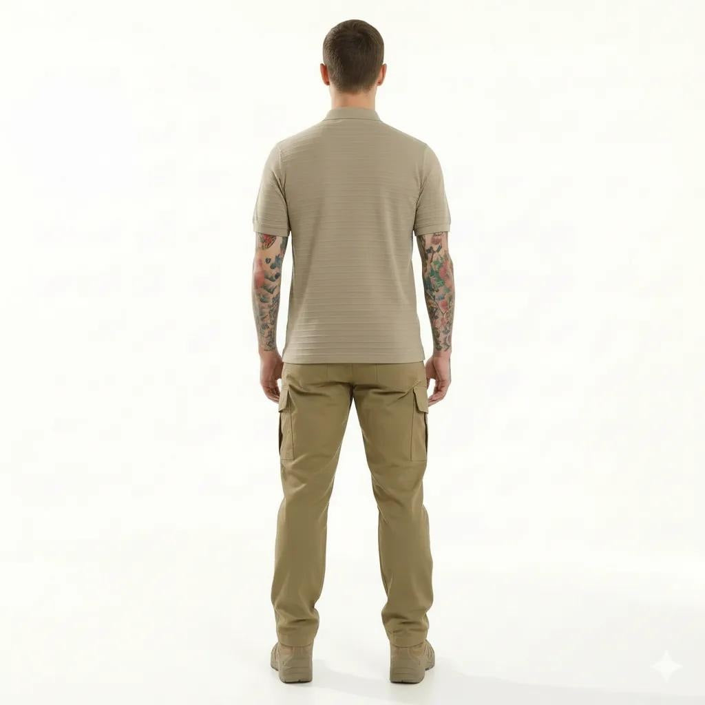 Octave Men Khaki Striped Polo Collar T-shirt
