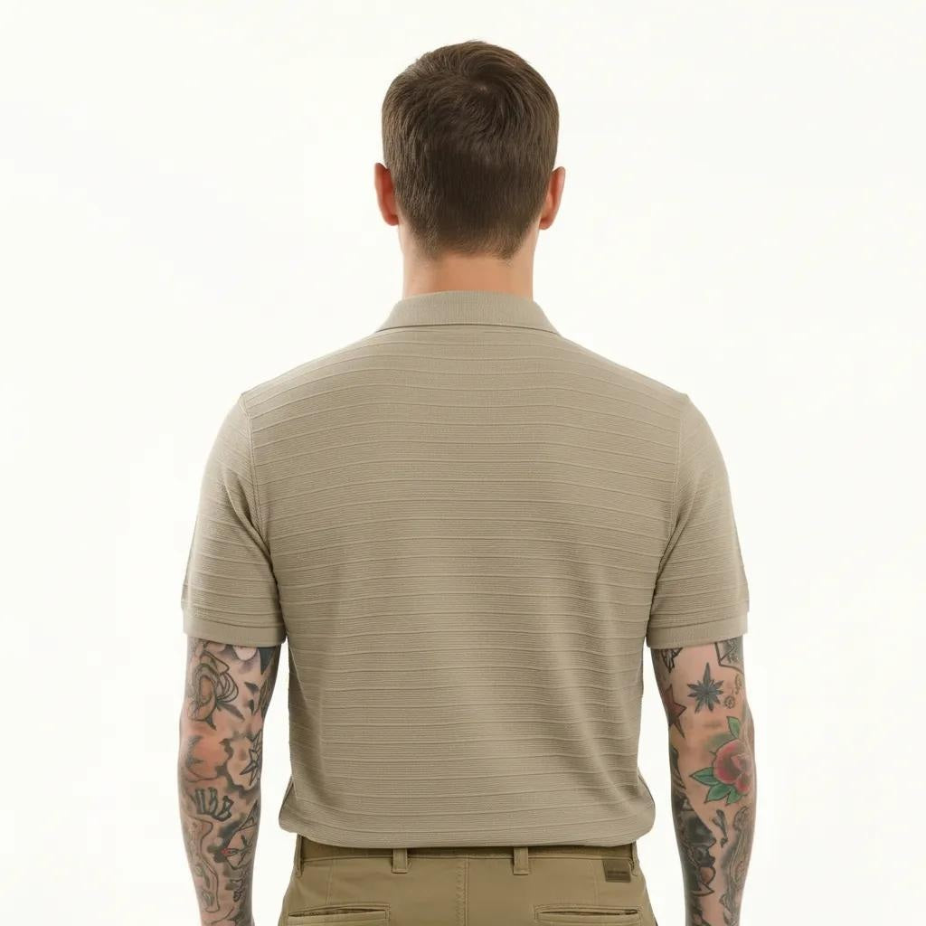 Octave Men Khaki Striped Polo Collar T-shirt