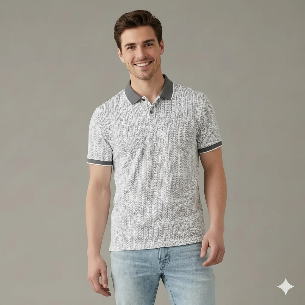 Men Navy Polo Collar Solid T-shirt