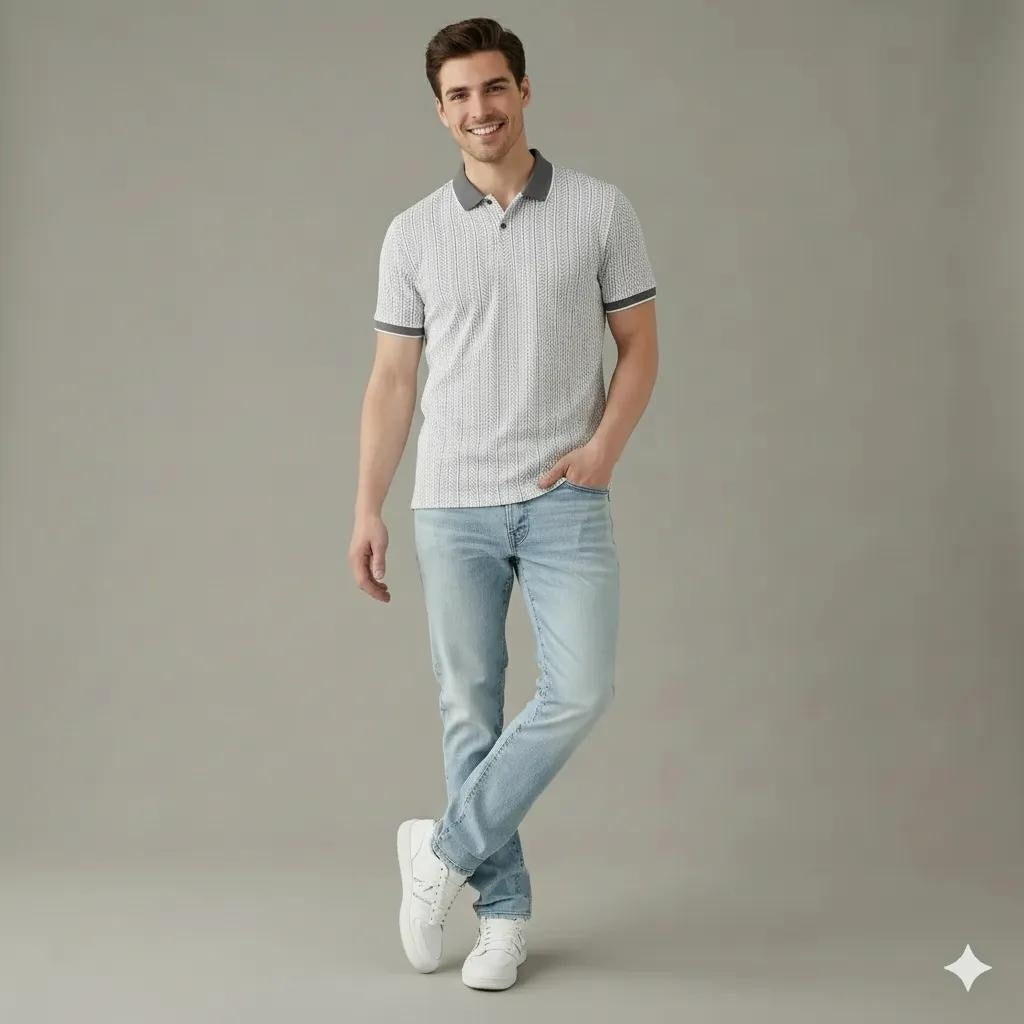 Men Navy Polo Collar Solid T-shirt