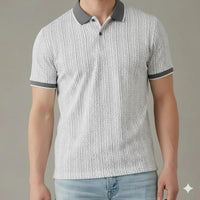 Men Navy Polo Collar Solid T-shirt